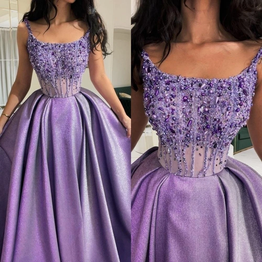 

Oisslec Prom Dresses Women 2024 Spaghetti A-line Beading Beaded Satin Formal Occasion Gown vestido feminino soltinho sukienka