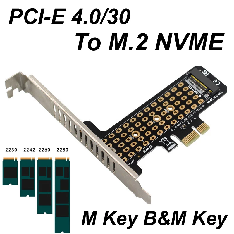 

M.2 NVME B&M Key To PCIe 4.0/3.0 X1 x1 X4 x8 x16 interface Adapter Card PC Motherboard For 2230 2242 2260 2280 SSD hard disk