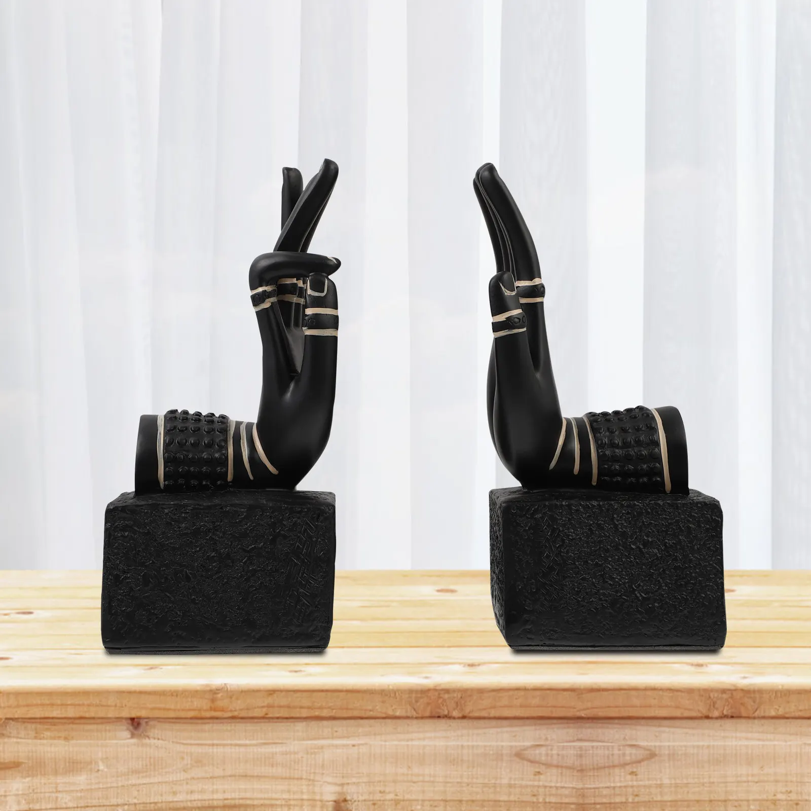 1pair-resin-bookends-buddha-hand-vintage-design-non-slip-fabric-base-mudra-symbol-southeast-asian-style-book-support-desktop
