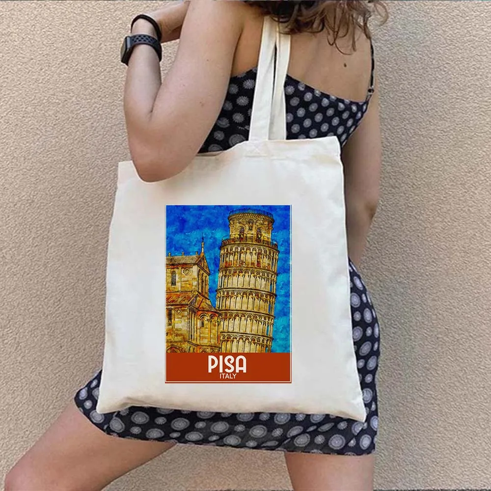 Filadelfia Pisa Porto Portofino Poznan Quebec Roma Riomaggiore Pittura San Francisco Seattle Shopper Canvas Tote Bag Borse