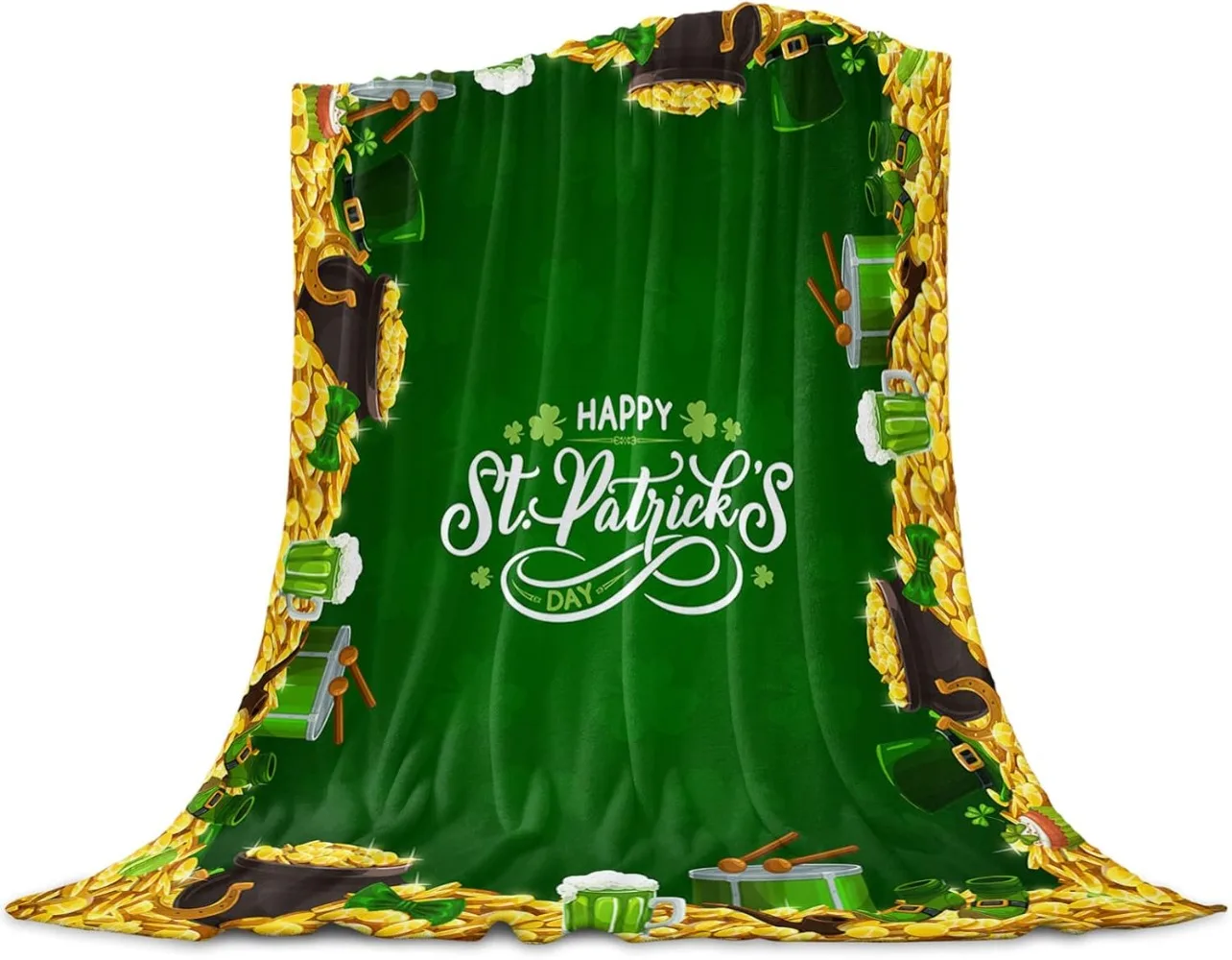 St. Patrick's Day Blankets Owls Banners Balloons Green Flannel Decorative Throw Blankets for Bed Sofa