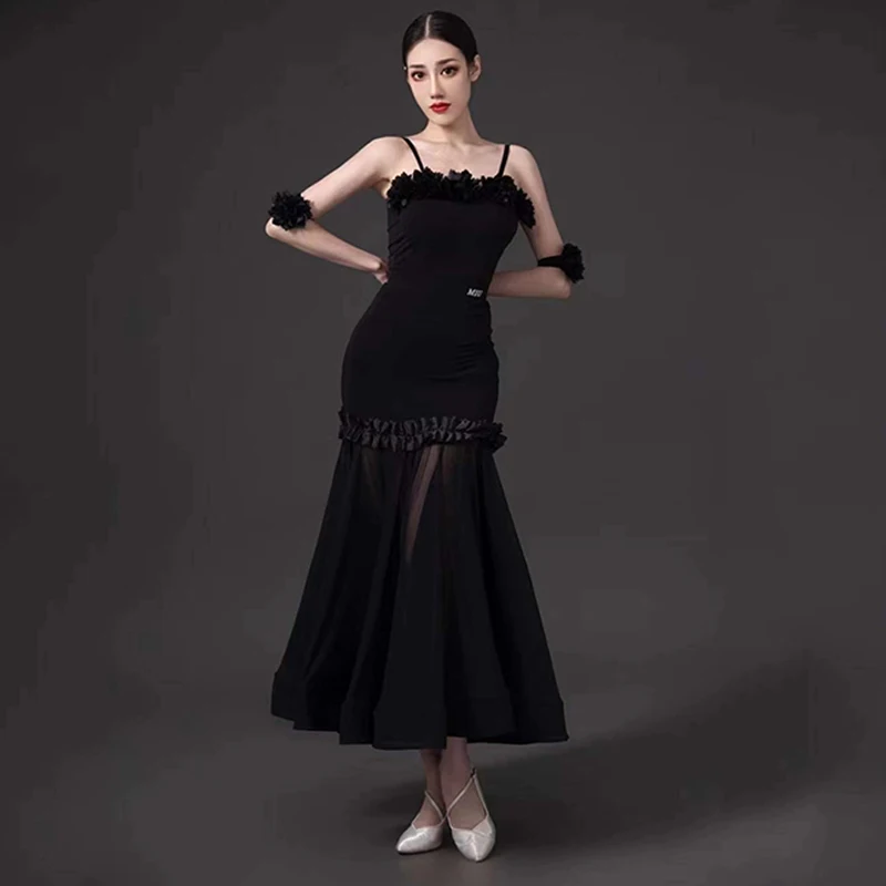 Modern Ballroom Dance Costume Women Summer Waltz Dance Performance Clothing Ruffle Tops Skirt Adult Ballroom Dance Dress BL10163