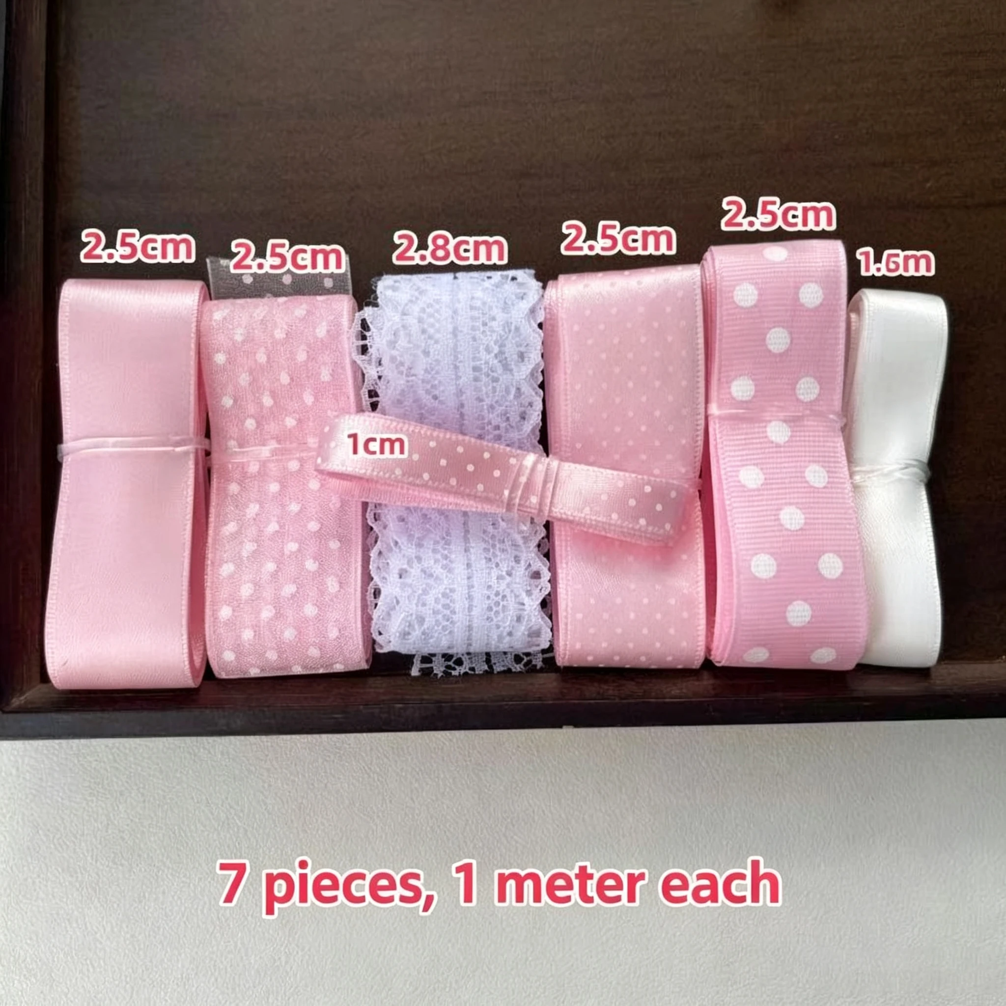 7-teiliges Set mit gepunkteten Schleifenbändern zum Aufhängen an Taschen, DIY-Bastelmaterial-Set für Anfänger, inklusive Klebestäbchen und Abdeckung, niedliches Geschenk – Detail 4