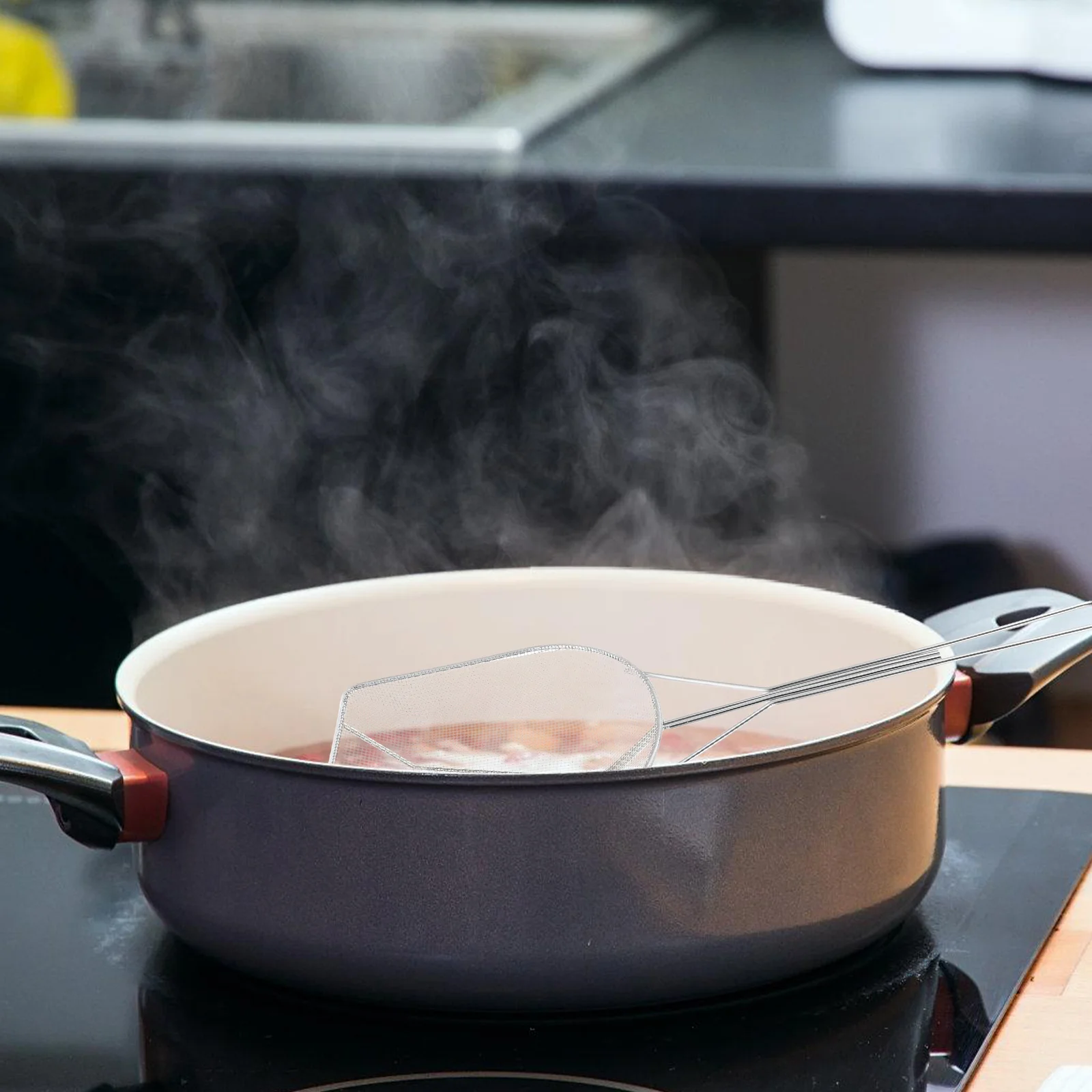 

304 Stainless Steel Oil Slag Filter Spoon Square Style Oil Residue Strainer Skimmer Ladle Coarse Mesh Food Strainer For Fried