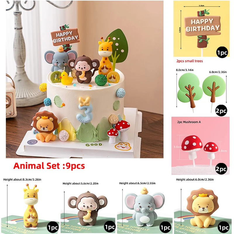 Waldtier-Kuchenaufsatz, Dschungel, Löwe, Giraffe, Affe, Igel, Kaktus, Safari, Thema, Geburtstagsparty, Kuchendekoration, wilde Feier – Detail 6