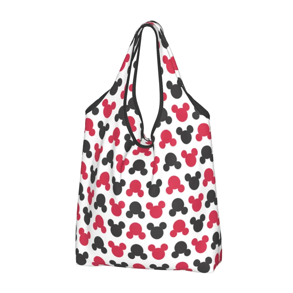 

Mickey Mouse Black And Red Reusable Shopping Grocery Bags Foldable 50LB Weight Capacity Eco Bag Eco-Friendly Durable