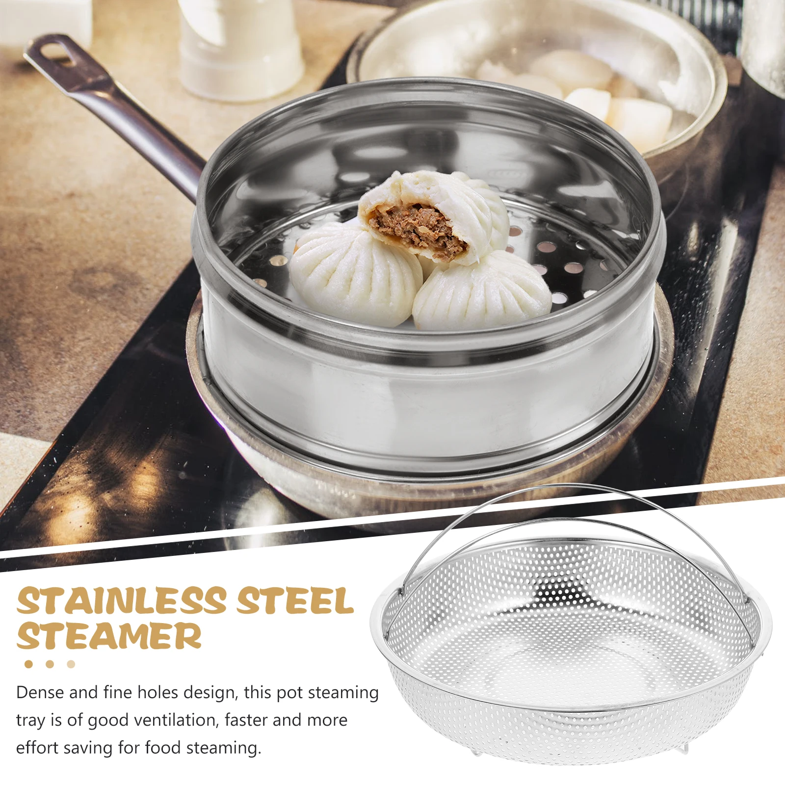 

Stainless Steel Steaming Basket With Fine Holes Fast Even Heating Multi-Functional Pot Steamer For Vegetables Seafood Rice