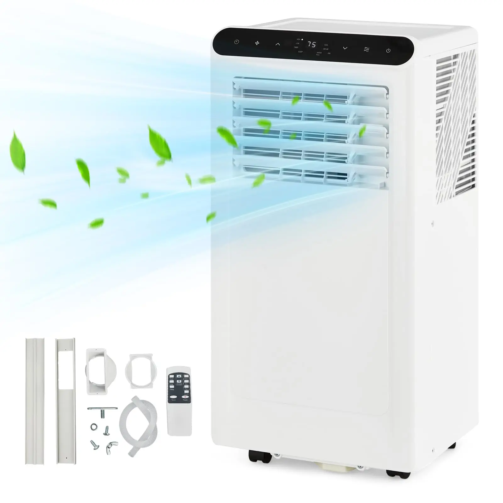 Portable Air Conditioner 8,000-12,000 BTU 3-in-1 for 250-350 Sq.Ft – Quiet Cooling, Dehumidifier & Fan – Sleep Mode, Remote, Window Kit – White Control Panel