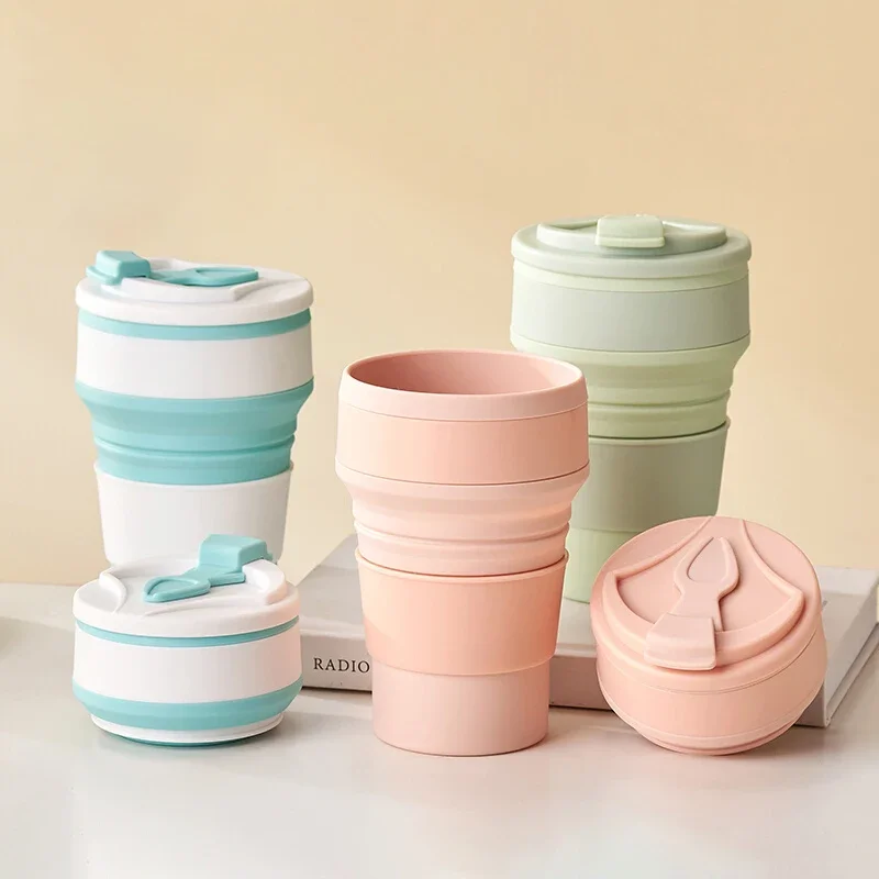 

Silicone Folding Cup with Lid 350ML/500ML Outdoors Collapsible Mug Portable Hiking Drinking Travel Mugs Camping Gadgets