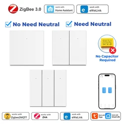 1/2/3 gang Zigbee EU Smart Switch No/With Neutral Wire No Capacitors Wall Light Switch for Smart Life APP Works with Zigbee2MQTT