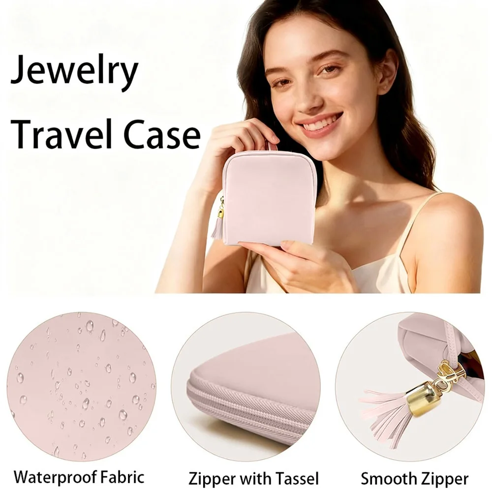 PU Leather Jewelry Travel Case with 6-Pockets, Tassel Jewelry Organizer Storage Bag for Bracelet Rings Earring Travel Essentials