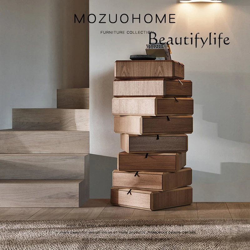 Italiaans minimalistisch creatief massief houten nachtkastje, modern design, multifunctioneel slaapkamerkastje