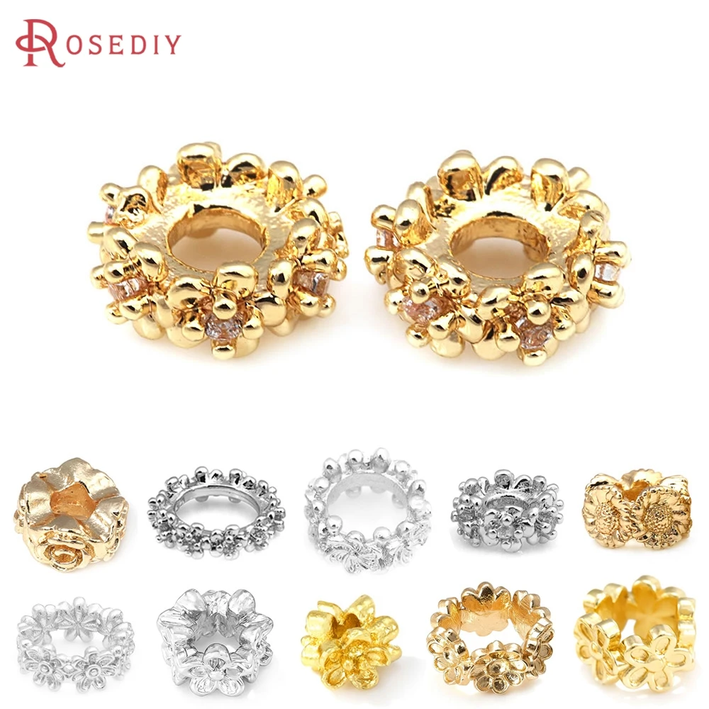 

6MM 8MM 10MM 18K Gold Color Brass Flower Large Hole Beads Spacer Beads Bracelet Beads High Quality Jewelry Making Necklace