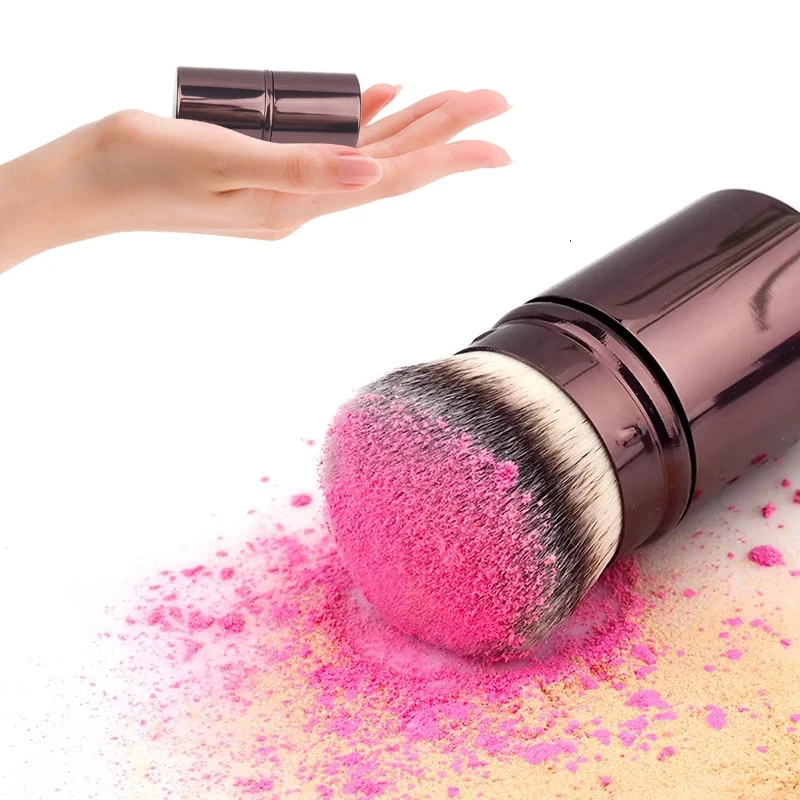 Portable Powder Brush with Cap- 65mm Nylon Makeup Brush for Foundation/Concealer/Highlighter Multifunctional Face Brush
