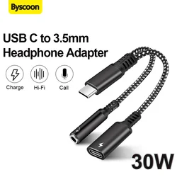 Byscoon 2IN1 USB Type C To 3.5mm Aux Adapter Type-c 3 5 Jack Audio Cable Earphone Cable Converter For Samsung OPPO Xiaomi Redmi