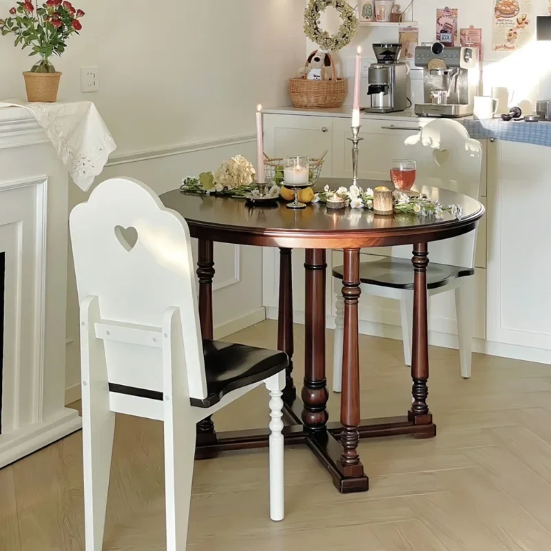 Madera maciza simple americana, mesa de comedor redonda y sillas pequeño apartamento, mesa familiar francesa, mesa redonda retro para sala de estar