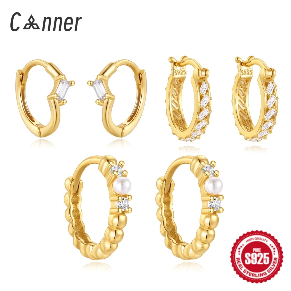 CANNER 925 Silver 18K Gold Irregular Distortion Exquisite Sparkling Star Core Zircon Hoop Earrings For Women Ins Fine Jewelry