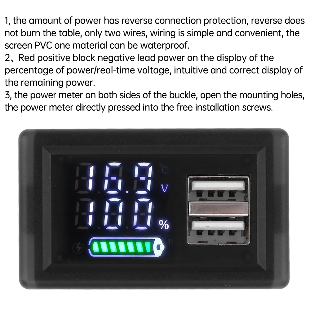 ZFX-3079 Acid Battery lithium Universal LED Dual Digital Display Power Indicator Dual Interface Voltmeter DC 9~24V