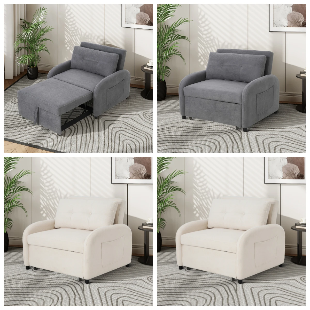 3-in-1 Convertible Sleeper Sofa Bed with Pillow & Pocket, Loveseat Sleeper Chair in Soft Cotton Linen, for Living Room