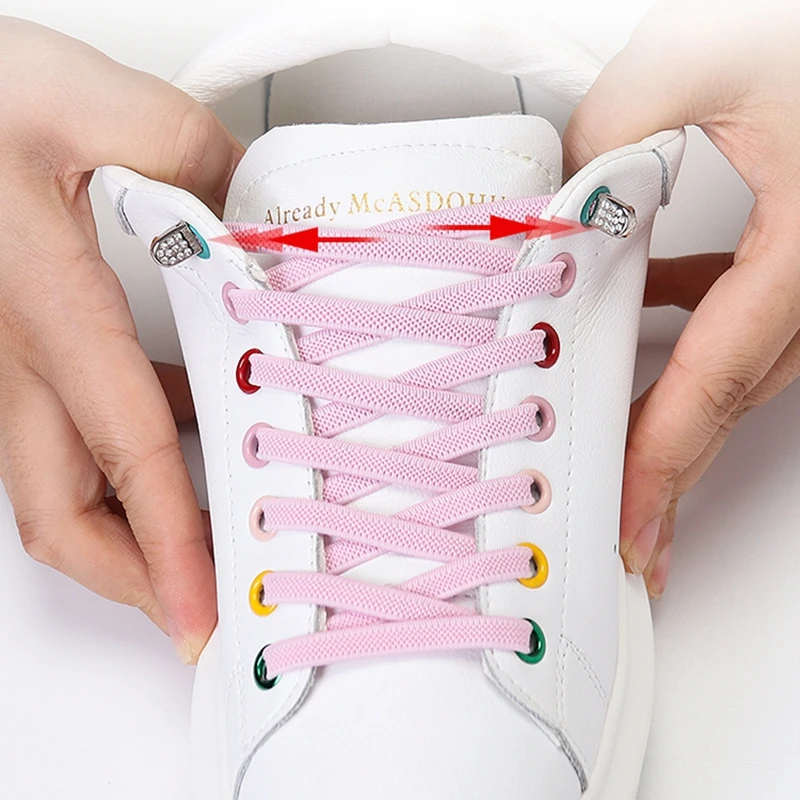 

Flat Shoelaces Elastic Quickly put on and take off in 1 second Lazy Laces Press The Metal Lock No Tie Shoelaces Of Sneakers