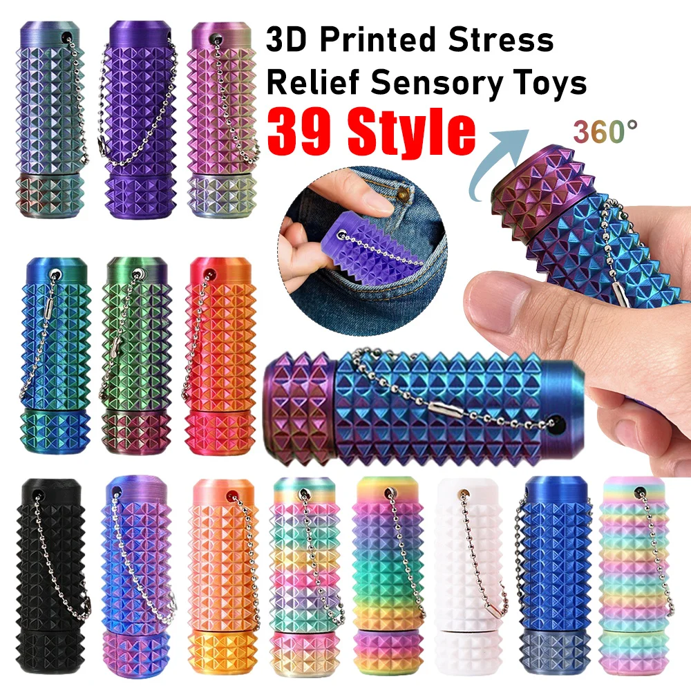 Spiky Grippie Stim Keychain Anxiety Relief Pain Stim Bumpy Fidget Keychain Stress ADHD Portable Mini Roller Massage Keychain
