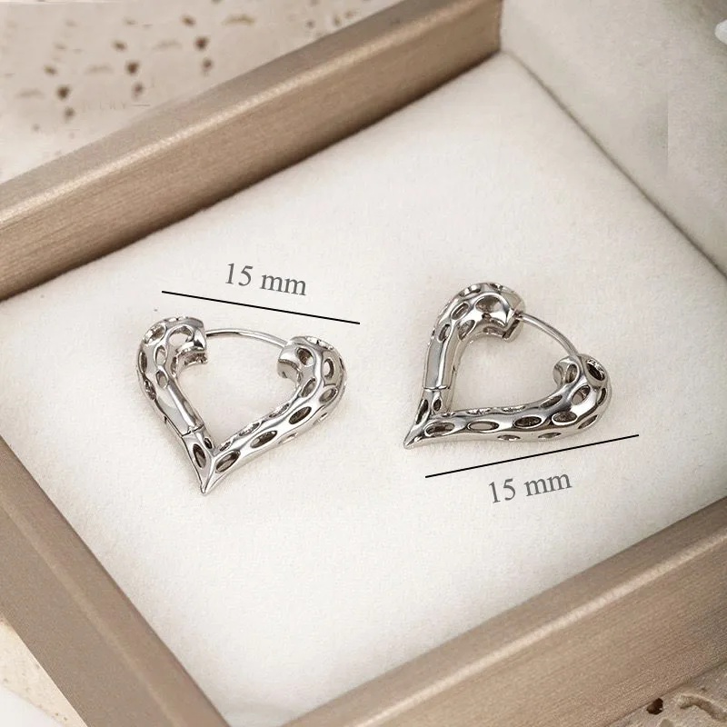 MxGxFam Hollow Heart No Stone Hoop Earrings for Women Gold Plated 18 k Fashion Jewelry