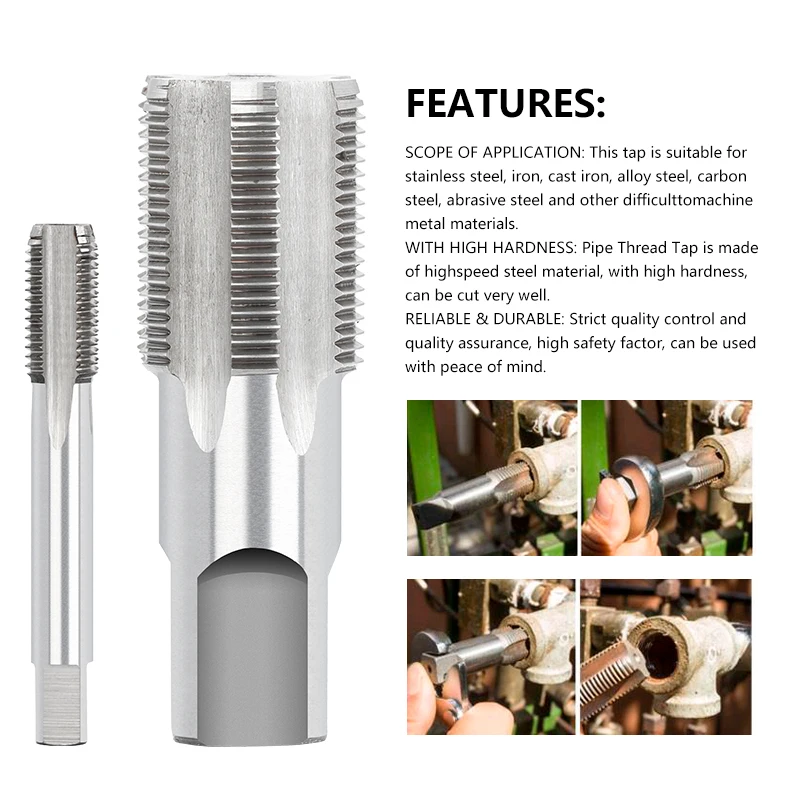 XCAN Thread Tap 5pcs Alloy Steel 9sicr Pipe Tap Right Hand Screw Thread Cutting Tools G1/8 1/4 3/8 1/2 3/4 Hand Tools