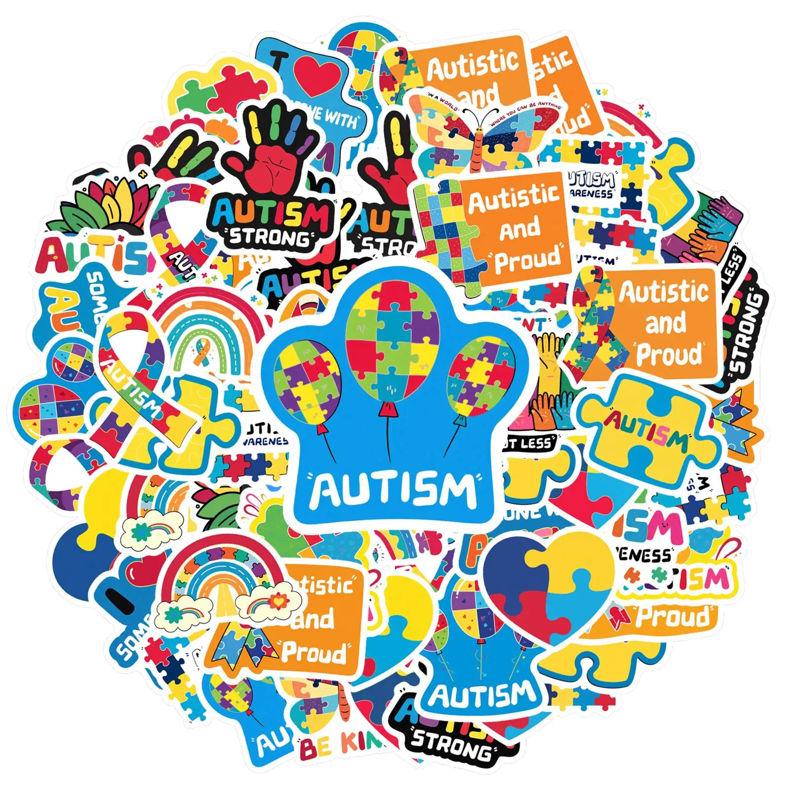 35pcs Cartoon Kindness Stickers Vibrant Puzzle Pieces DIY Stickers Autism Awareness Stickers For Guitar Laptop Helmet view 2