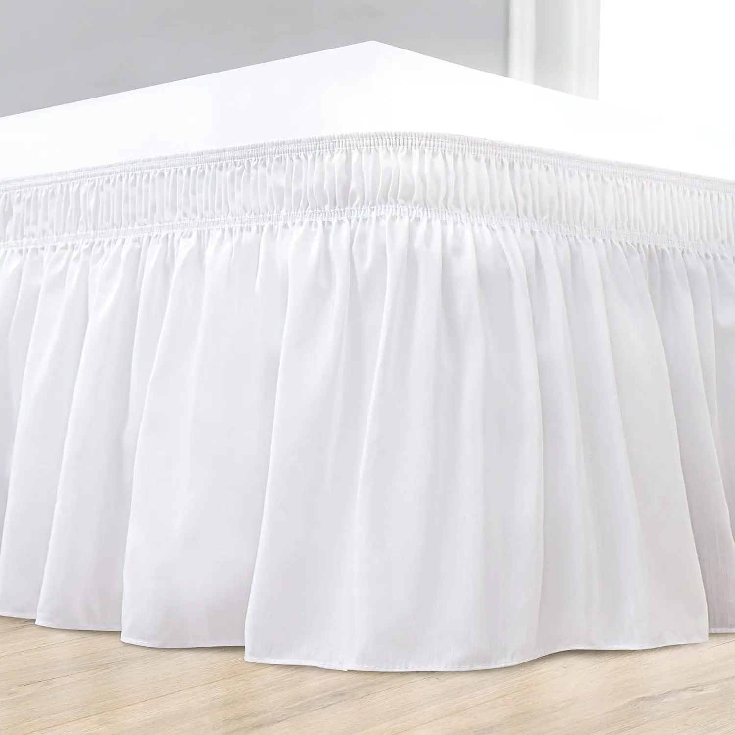 Wrap Around Dust Ruffle Bed Skirt - for Queen Size Beds with 14 in. Drop - Easy Fit Elastic Strap - Wrinkle Free, Machine Wash