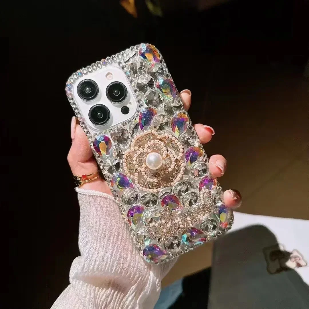 Luxury Flash Diamond Flower Full Rhinestone Case For Samsung Galaxy S24 S10 S20 Plus S21 FE S22 23Ultra Note20 10 Phone Cover