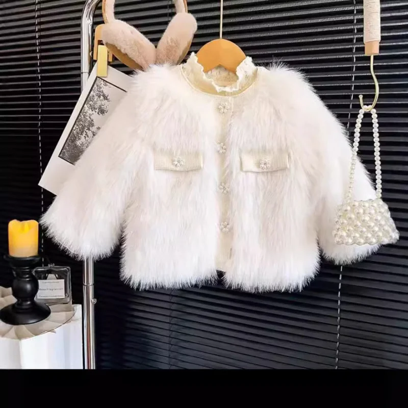 

Girls Winter New Faux Fur Coat Versatile Base Shirt Thickened Top for Baby Girls