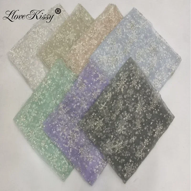 High Quality Snowflake Mesh Embroidery Bead Sequin Fabric For Evening Dresses Hot Selling Bead Embroidery Fabric Width 125CM