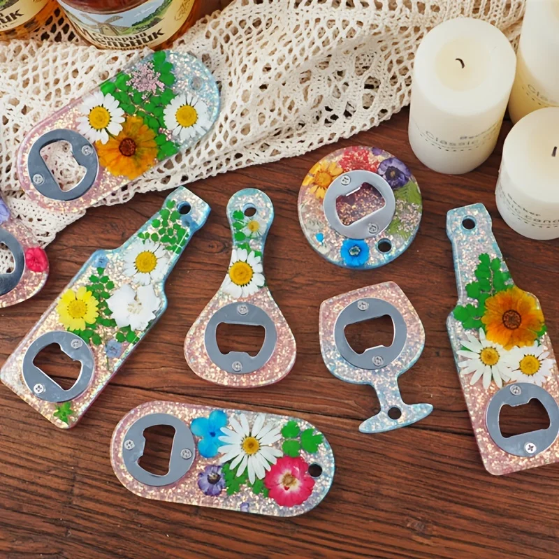 DIY Crystal Resin Gel Dripping Beer Wrench Bottle Opener Dry Flower Gel Dripping Mirror Silicone Mold