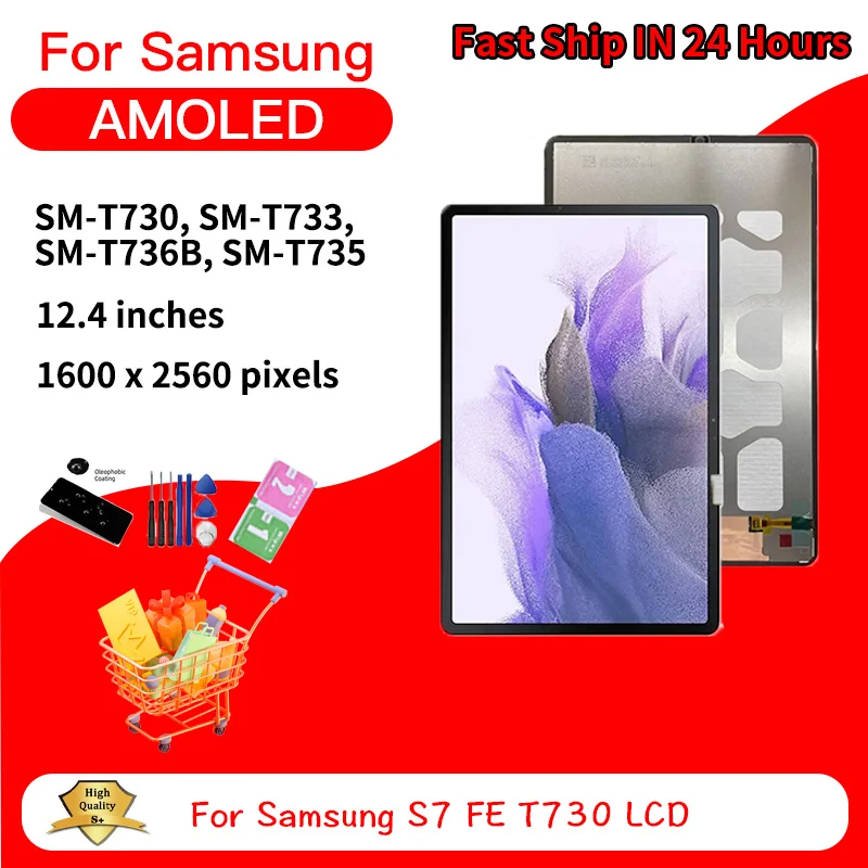 12.4 inch New For Samsung Tab S7 FE T730 T733 T735 T736B LCD Display Panel Touch Screen Digitizer Assembly Replacement