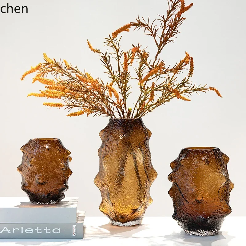 

9Sea Cucumber Glass Vase Irregular Shape Wrinkle Creative Decorative Ornament Living Room Dining Table Flower Arrangement Vase