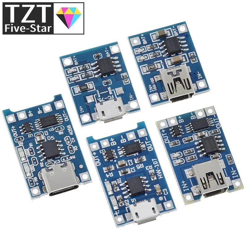 Micro/Type-c USB 5V 1A 18650 TP4056 Lithium Battery Charger Module Charging Board With Protection Dual Functions 1A Li-ion