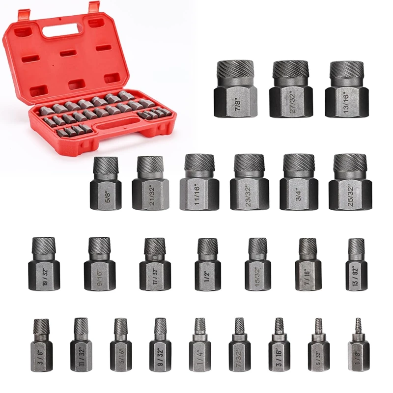 

25Pcs Screw Extractor Set Hex Multi-Spline Easy Out Bolt Extractor Set, Heavy Duty Metric EZ Out Rounded Screw Remover