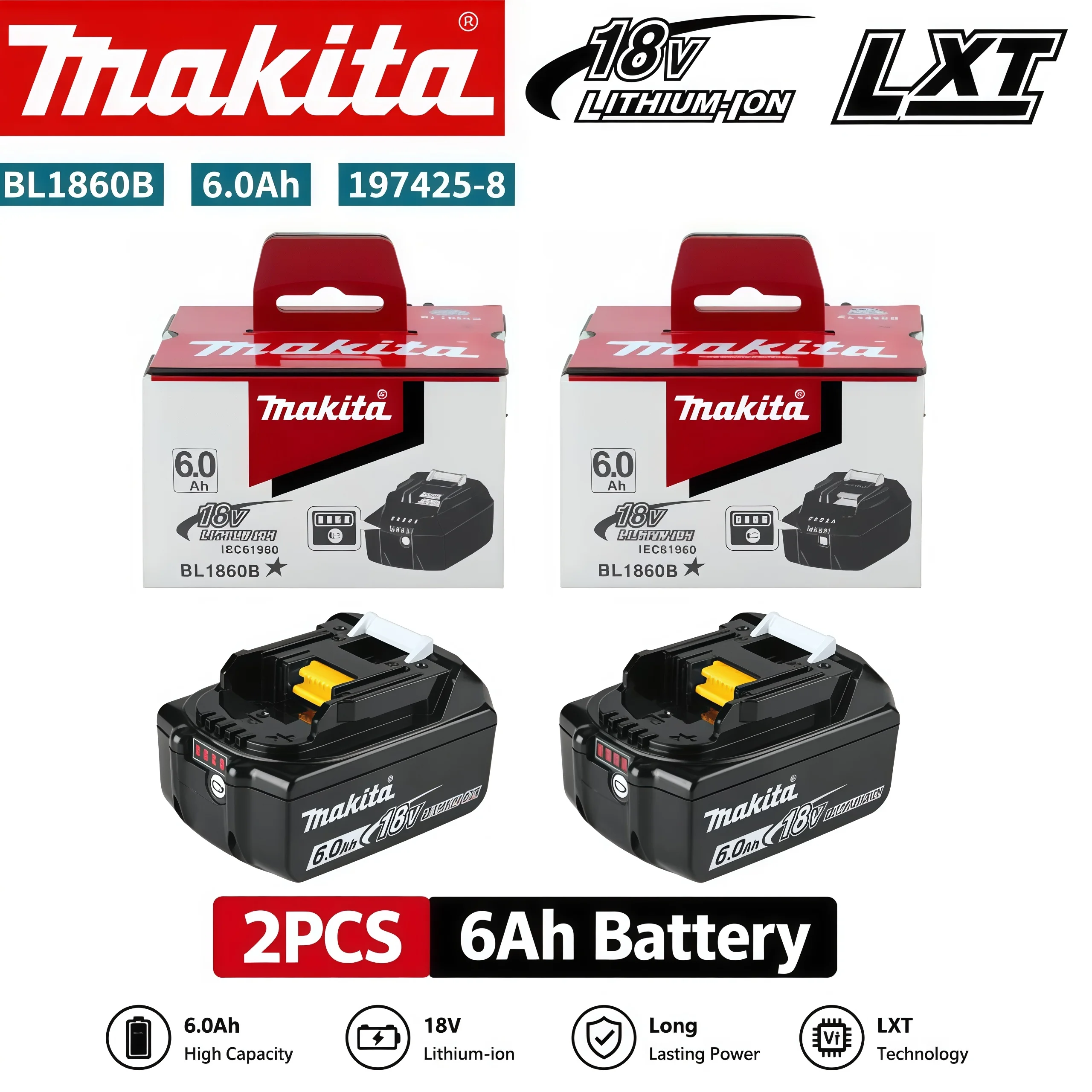 2026 Authentic Makita 6.0Ah Battery, Hot Selling 18V Tools Battery, Replaceable BL1830B L1840B L1850B L1860B, Power Tool Battery image 3