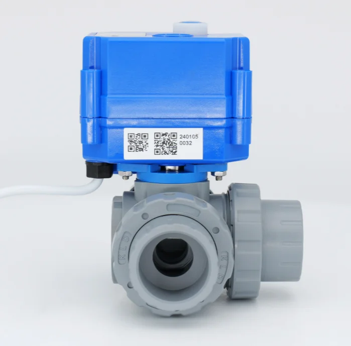 3 Way Electric Ball Valve IP67 Protection G/NPT Connection PVDF Material OEM Replacement Solenoid Valve Acid Alkali Resistant