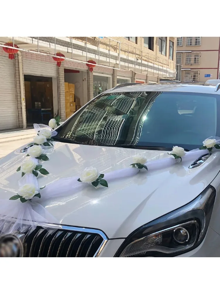 Weiße Künstliche Rose für Hochzeitsauto-Dekoration Brautauto-Verzierungen Türgriff-Bänder Seidenblume