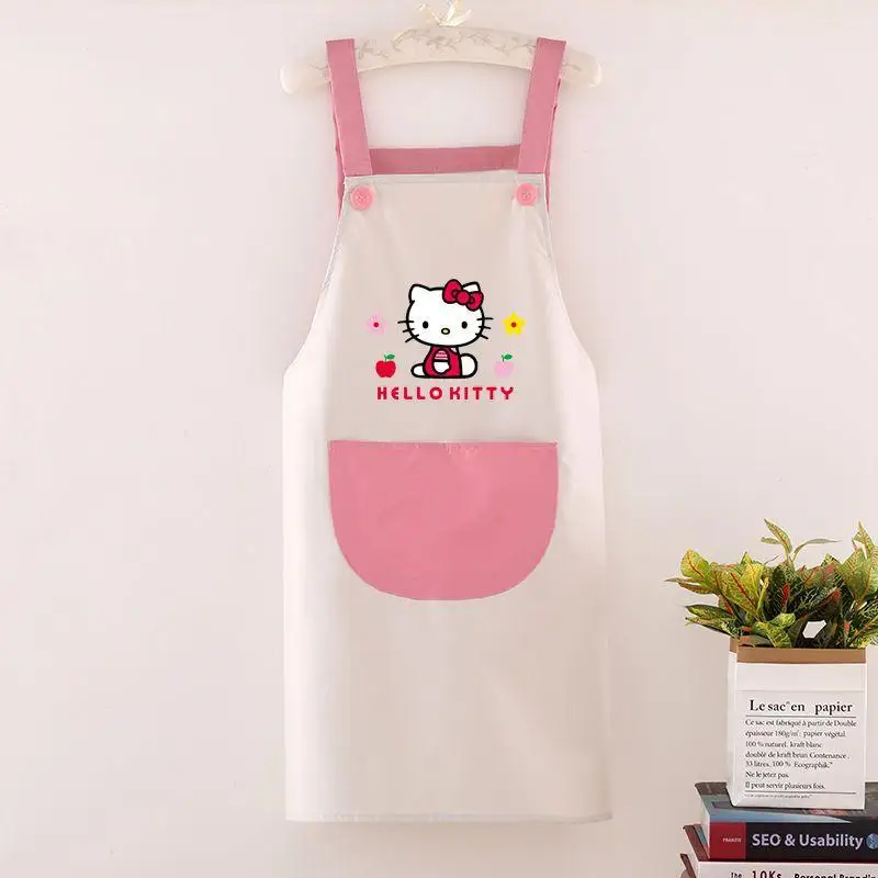 Sanrio Hello Kitty Apron Kawaii Household Cartoon Cute Waterproof Oil Proof Loose Comfortable Sleeveless Apron Kitchen Supplies