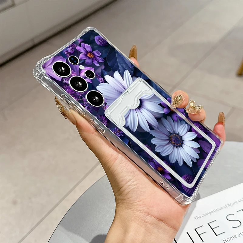 

Romantic flowers for Samsung Galaxy S25 Ultra S20 FE S21 S22+ S23 Plus S24 S26Edge softshell Transparent card pack phone case