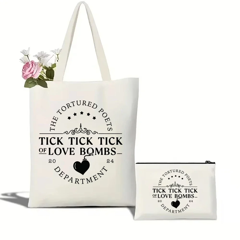 

Tick Tick of Love Bombs Large Capacity Canvas Handbag Makeup Bag Set Personalized Gift Bag for Women Girl Lady