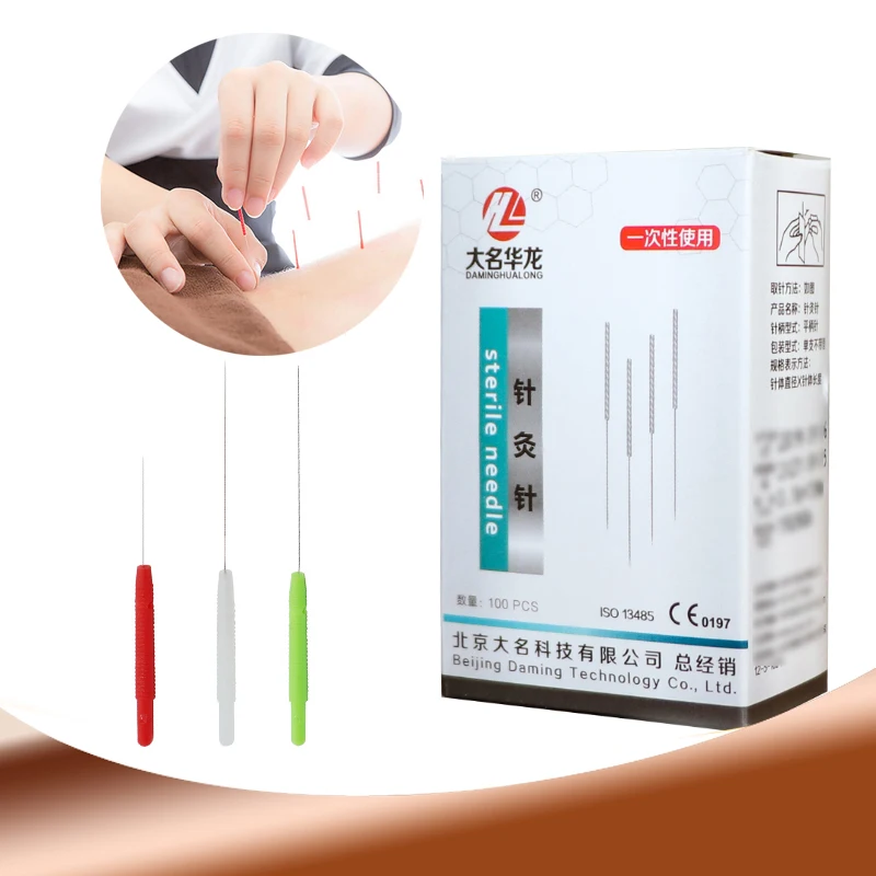 0.14*7mm /0.16*13mm Fine Acupuncture Needle Medical Sterile Plastic Handle Disposable Face Beauty Filiform Needle 100Pcs