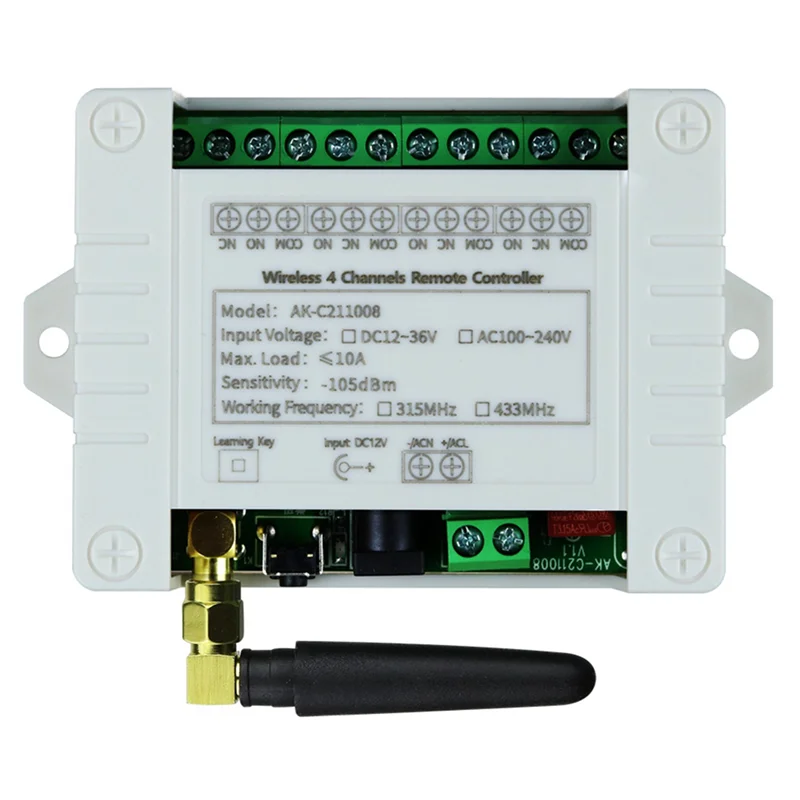 B04B-DC 12V 24V 36V 10A 433Mhz 4 Channel Wireless Relay RF Remote Control Switch Receiver+4CH Transmitter,2 Receiver 4 Remote
