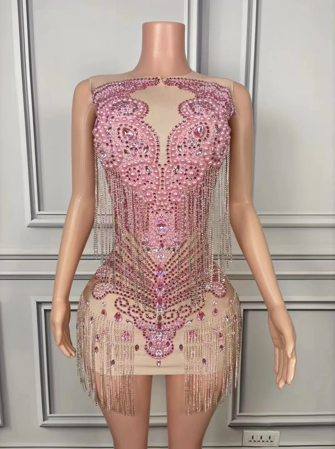 Estilo palácio espumante brilhante diamante borla pitada cintura vestido festival de música cantor desempenho traje modelo tapete vermelho passarela