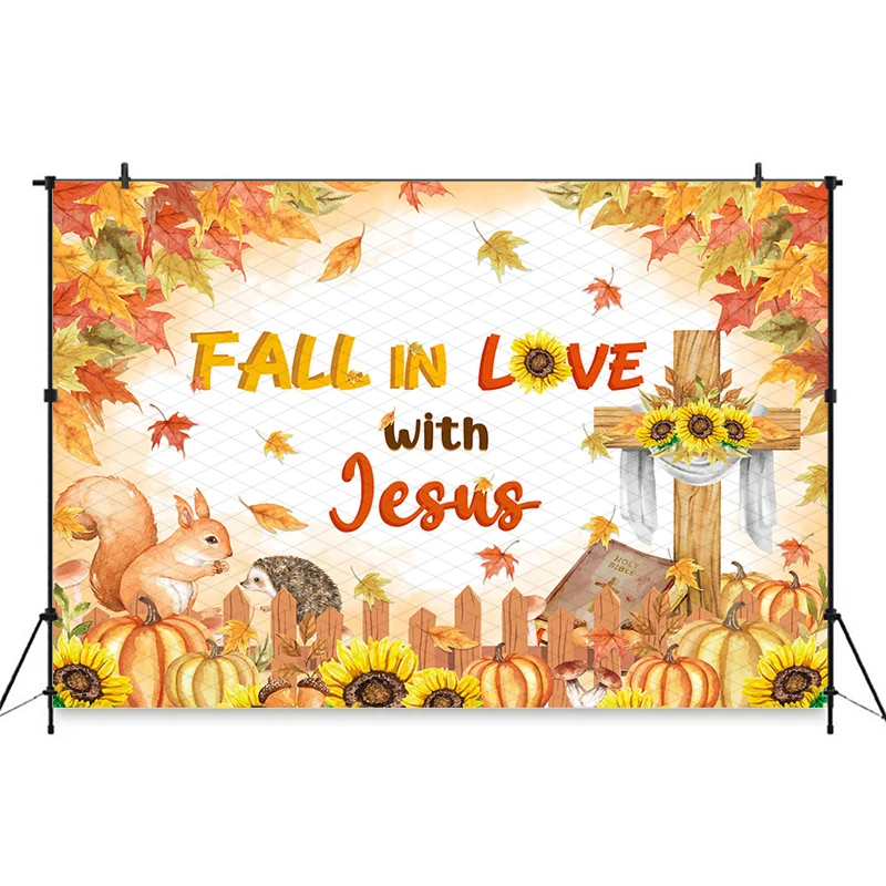 Mocsicka Autumn Background Photography Cross Pumpkin Party Backdrop Squirrel Hedgehog Yellow Fall Leaves Sunflower Decors Banner