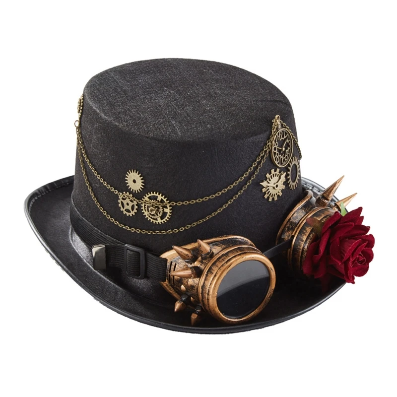 Steampunk Top Hat With Goggles Gothic Gay Hat Bowler Top Hat Carnival