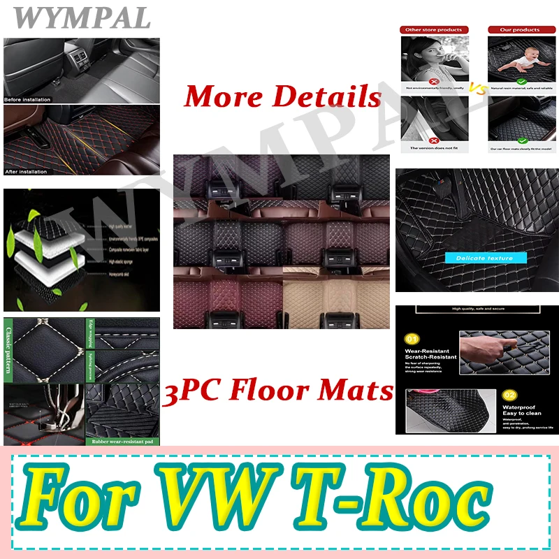 Luxury Car Floor Mats For VW VW T-Roc A11 AC7 2018 2019 2020 Tapete Automotivo Para Carro Car Mats Car Accessories Waterproof