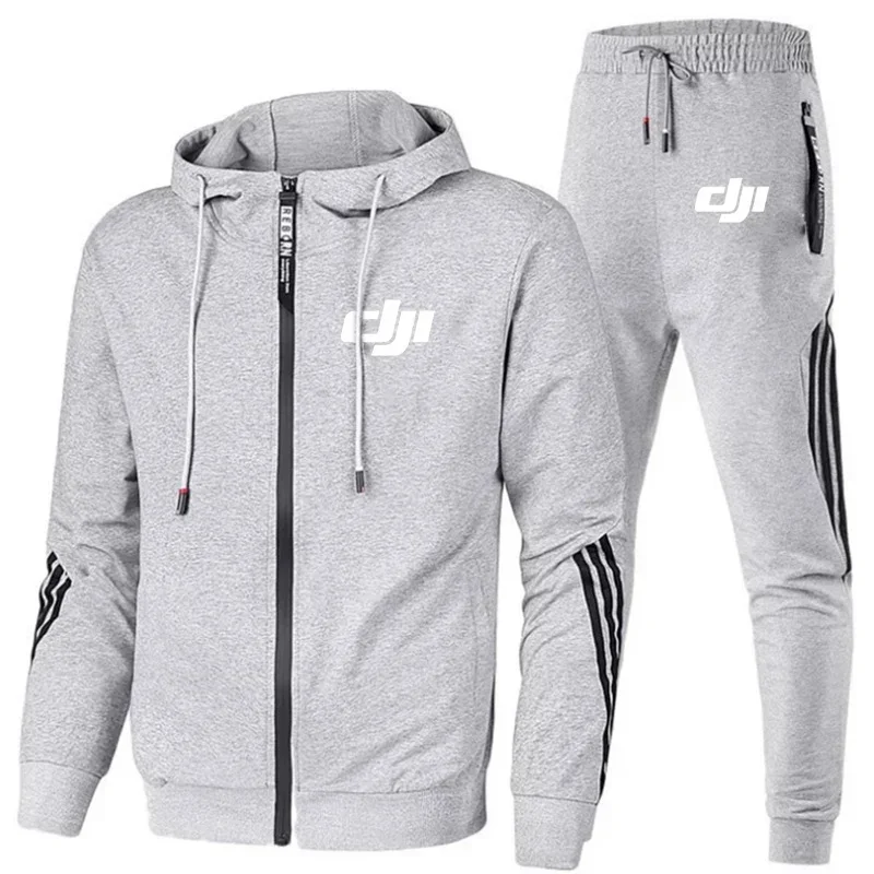 Dji-conjunto deportivo con estampado de piloto profesional para hombre, Sudadera con capucha y pantalones con cremallera, de 2 piezas chándal, ropa deportiva, traje de sudor, otoño